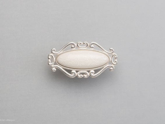 P40 мебельная ручка-кнопка 32 мм венецианское серебро с керамической вставкой цвета слоновой кости с рисунком